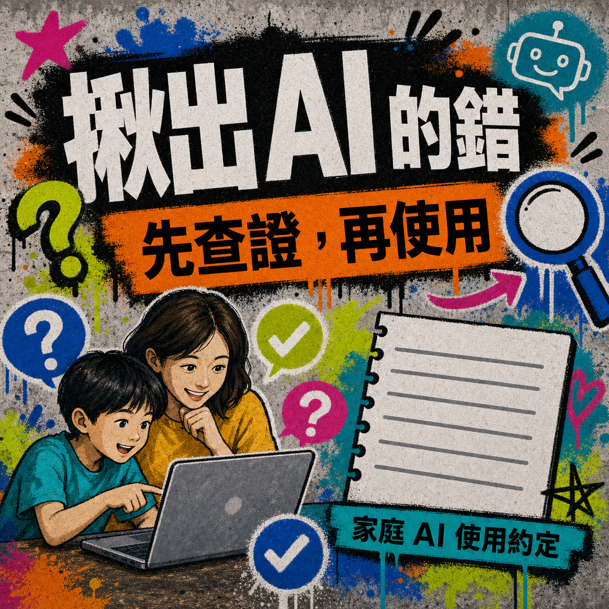 揪出 AI 的錯，先查證，再使用，家庭 AI 使用約定